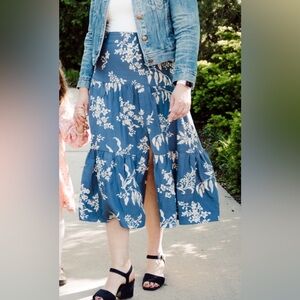 Sezane Floral Blue Skirt, Size 10